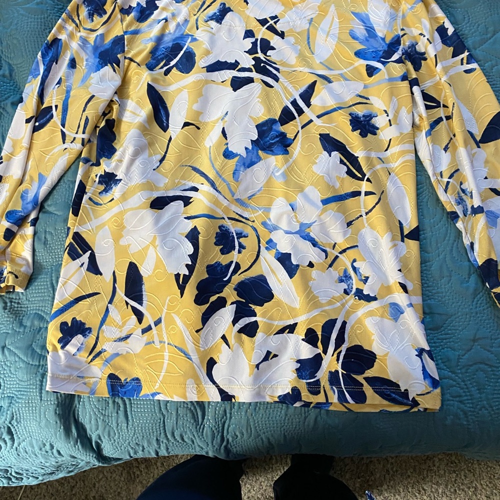 Elegant Floral Long Sleeve Top in Yellow and Blue